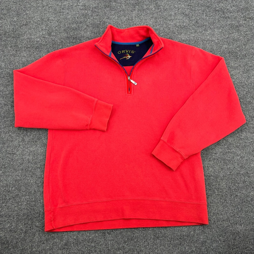 Orvis Quarter Zip Pullover Mens Large Coral Cotton‎ Ribbed Trim Outdoor Preppy